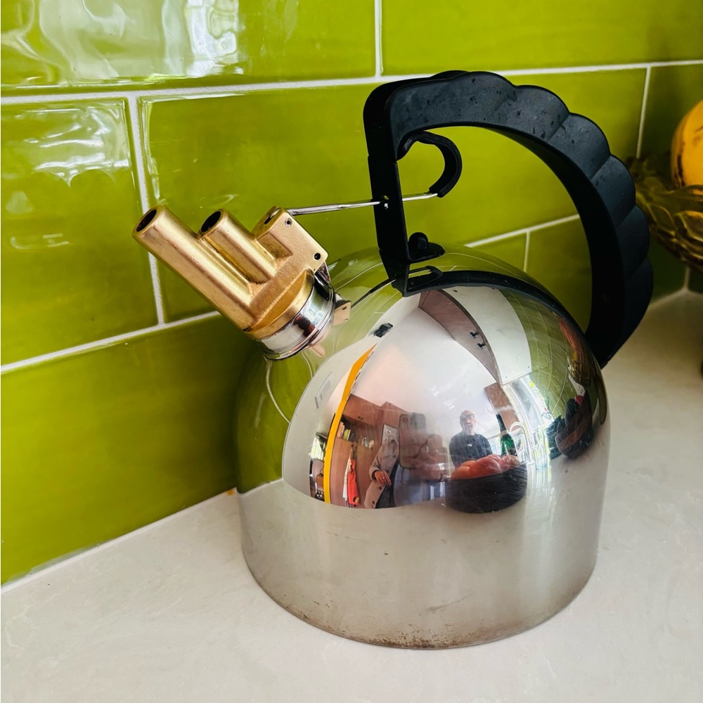 Alessi 9091 stainless steel kettle with brass double barrel spout +copper bottom - Picture 3 of 10